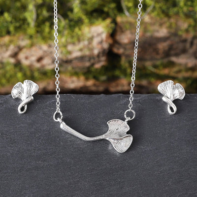 Retro Alloy Ginkgo Leaf Earring And Necklace Set - Zambeel
