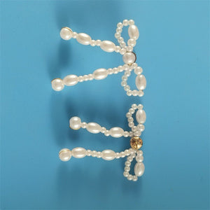 Retro Artificial Pearl Bow Floral Hand - woven Earrings - Zambeel