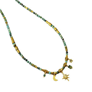 Retro Artistic Turquoise Beaded Necklace For Women - Zambeel