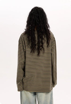 Retro Classic Striped Simple Long - sleeved Shirt Relaxed Feel - Zambeel