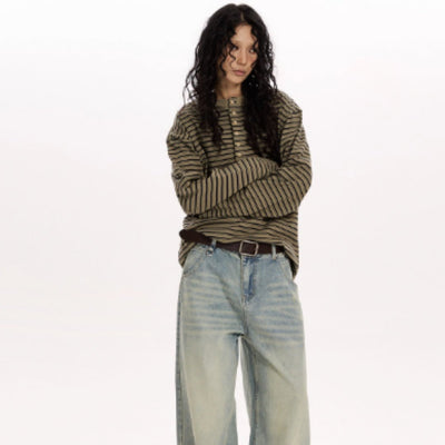 Retro Classic Striped Simple Long - sleeved Shirt Relaxed Feel - Zambeel