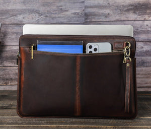 Retro Crazy Horse Leather Notebook Zipper Computer Bag - Zambeel