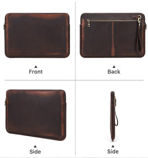 Retro Crazy Horse Leather Notebook Zipper Computer Bag - Zambeel