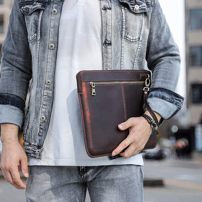 Retro Crazy Horse Leather Notebook Zipper Computer Bag - Zambeel