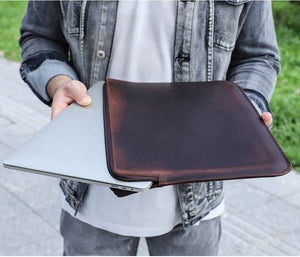 Retro Crazy Horse Leather Notebook Zipper Computer Bag - Zambeel