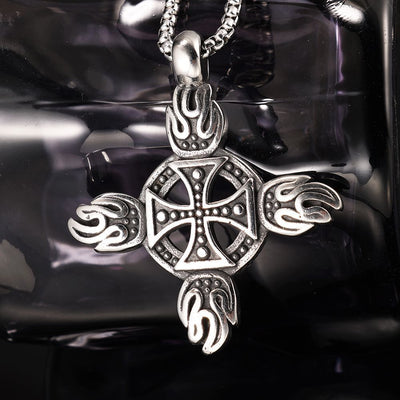 Retro Cross Flame Design Titanium Steel Necklace For Men - Zambeel