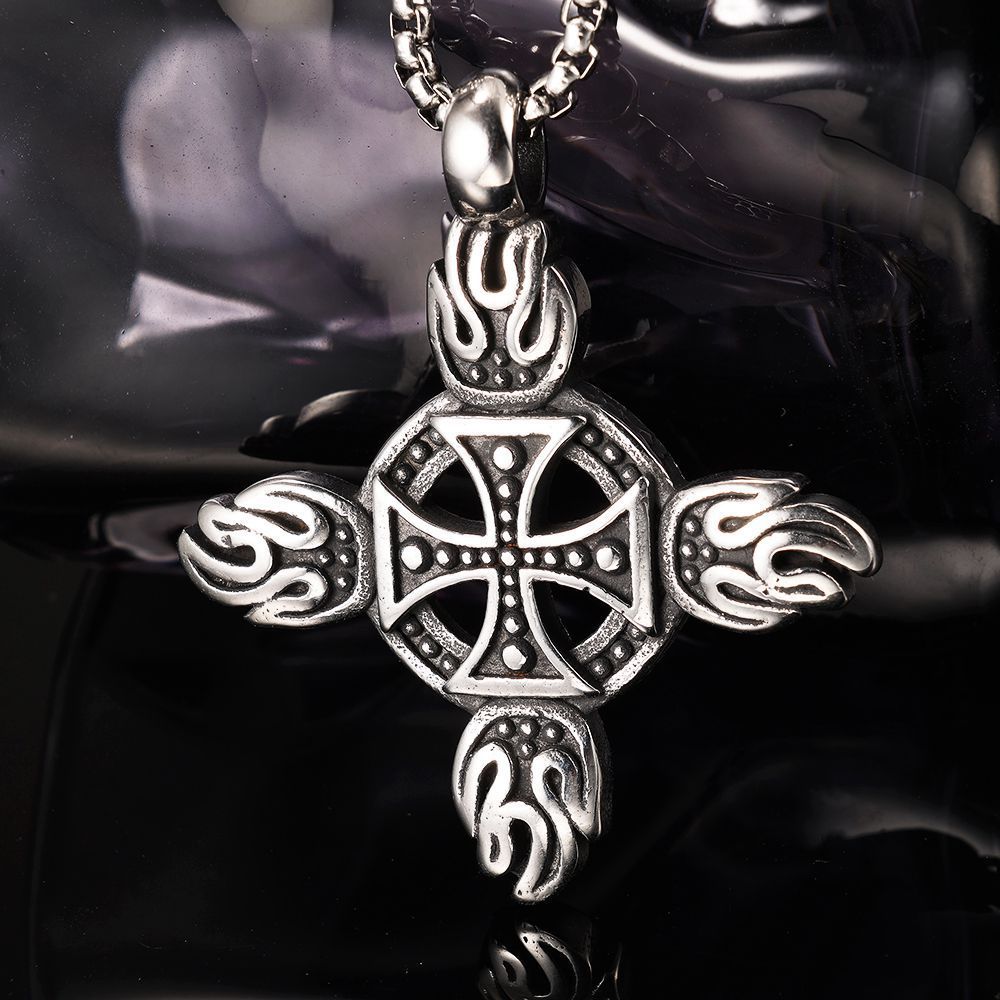 Retro Cross Flame Design Titanium Steel Necklace For Men - Zambeel
