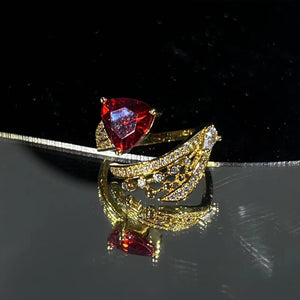 Retro Diamonds Red Opening Gold Ring - Zambeel