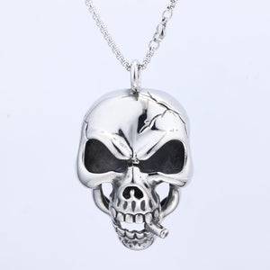Retro Edgy Skull Pendant With A Cigarette Made From Titanium Steel - Zambeel