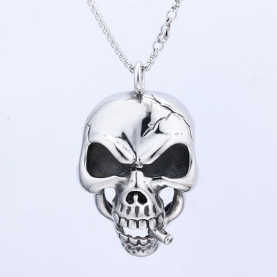 Retro Edgy Skull Pendant With A Cigarette Made From Titanium Steel - Zambeel