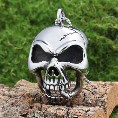 Retro Edgy Skull Pendant With A Cigarette Made From Titanium Steel - Zambeel