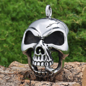 Retro Edgy Skull Pendant With A Cigarette Made From Titanium Steel - Zambeel