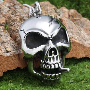 Retro Edgy Skull Pendant With A Cigarette Made From Titanium Steel - Zambeel