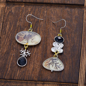 Retro Enamel Asymmetric Earrings Artistic And Literary - Zambeel