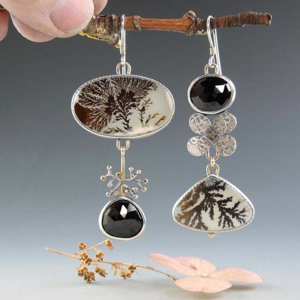 Retro Enamel Asymmetric Earrings Artistic And Literary - Zambeel
