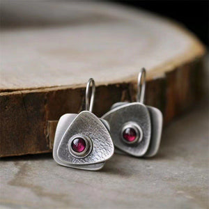 Retro European And American Double - Layer Geometric Earrings Inlaid With Rubies - Zambeel