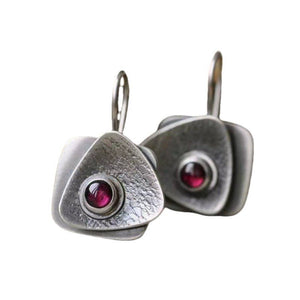 Retro European And American Double - Layer Geometric Earrings Inlaid With Rubies - Zambeel