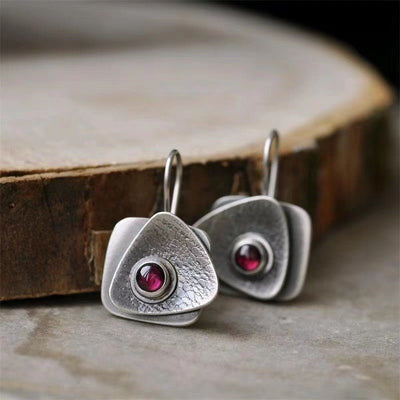 Retro European And American Double - Layer Geometric Earrings Inlaid With Rubies - Zambeel