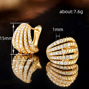 Retro Fashion Line Multi - layer Earrings With Dense Inlay - Zambeel