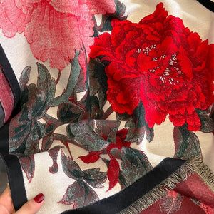 Retro Floral Artificial Cashmere Scarf Women's Thick Warm Scarf - Zambeel