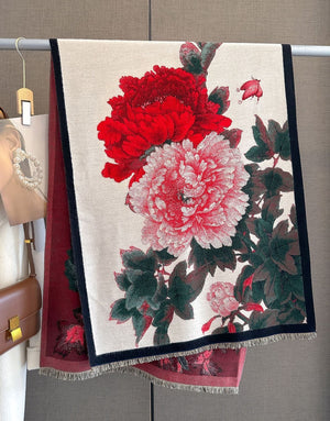 Retro Floral Artificial Cashmere Scarf Women's Thick Warm Scarf - Zambeel