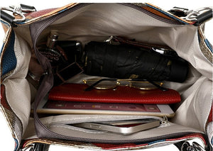 Retro Geometric Pattern Color - matching Shoulder Bag Fashion Large Capacity Stitching Handbag For Women Totes - Zambeel
