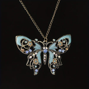 Retro Hollow - Out Dripping - Oil Butterfly Sweater Chain Necklace - Zambeel