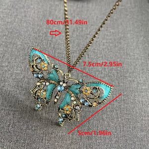 Retro Hollow - Out Dripping - Oil Butterfly Sweater Chain Necklace - Zambeel