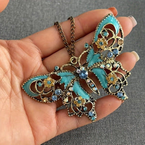 Retro Hollow - Out Dripping - Oil Butterfly Sweater Chain Necklace - Zambeel