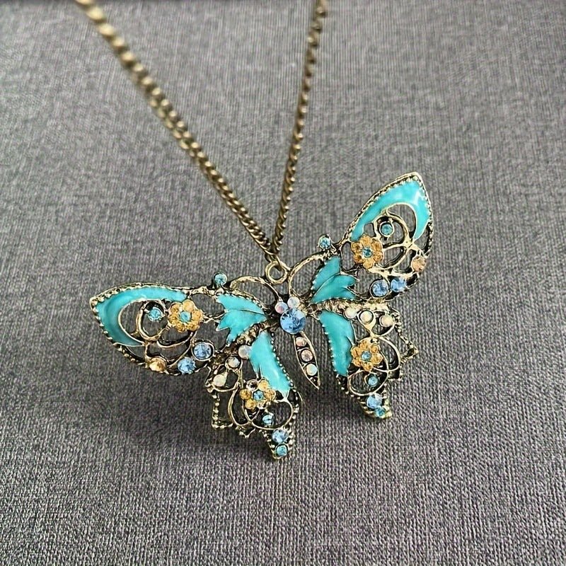 Retro Hollow - Out Dripping - Oil Butterfly Sweater Chain Necklace - Zambeel