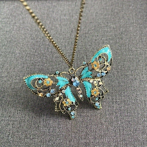 Retro Hollow - Out Dripping - Oil Butterfly Sweater Chain Necklace - Zambeel