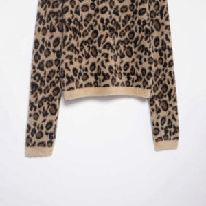 Retro Leopard - Print Crew - Neck Cropped Knitted Sweater - Zambeel
