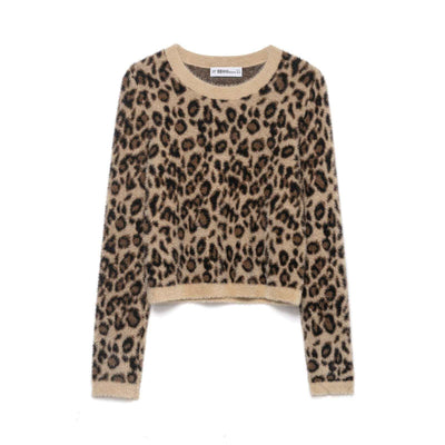 Retro Leopard - Print Crew - Neck Cropped Knitted Sweater - Zambeel