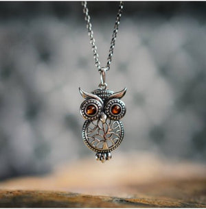 Retro New Ruby Tree Of Life Owl Necklace - Zambeel