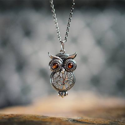 Retro New Ruby Tree Of Life Owl Necklace - Zambeel