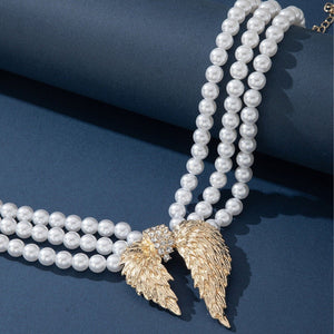 Retro Pearl Wings Multi - layer Necklace - Zambeel