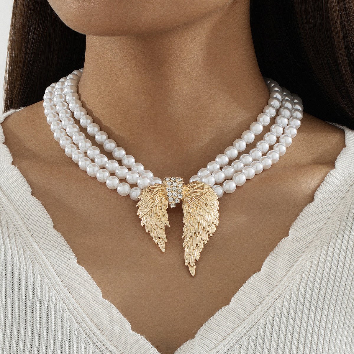 Retro Pearl Wings Multi - layer Necklace - Zambeel