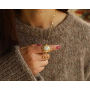 Retro Plated Matte Gold Tassel Sweater Pendant Necklace - Zambeel