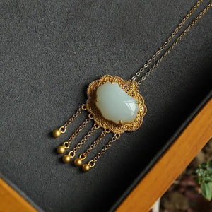 Retro Plated Matte Gold Tassel Sweater Pendant Necklace - Zambeel