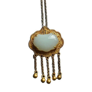 Retro Plated Matte Gold Tassel Sweater Pendant Necklace - Zambeel