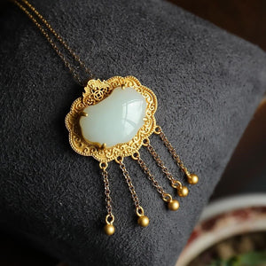 Retro Plated Matte Gold Tassel Sweater Pendant Necklace - Zambeel