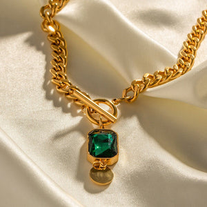 Retro - style Green Square - cut Pendant Necklace - Zambeel