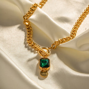 Retro - style Green Square - cut Pendant Necklace - Zambeel