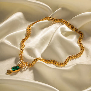 Retro - style Green Square - cut Pendant Necklace - Zambeel