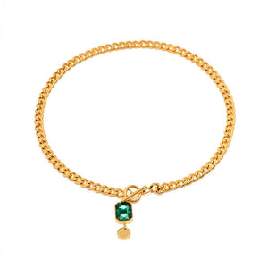 Retro - style Green Square - cut Pendant Necklace - Zambeel
