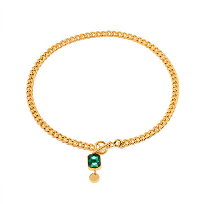Retro - style Green Square - cut Pendant Necklace - Zambeel