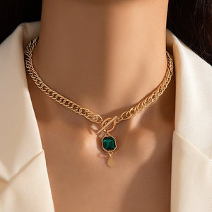 Retro - style Green Square - cut Pendant Necklace - Zambeel