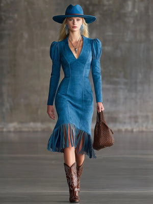 Retro Suede Fringe Sleeveless Mini Dress - Zambeel