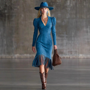 Retro Suede Fringe Sleeveless Mini Dress - Zambeel