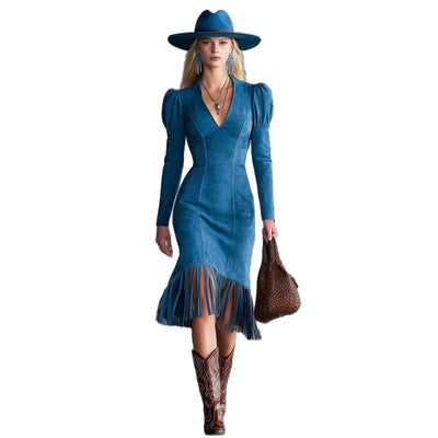 Retro Suede Fringe Sleeveless Mini Dress - Zambeel